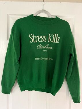 Ellandemm Stress Kills Green Graphic Sweater